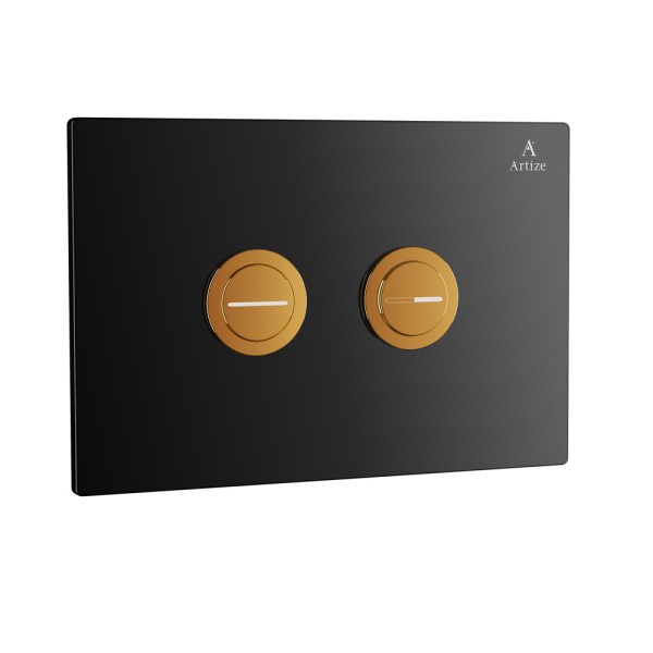 Cilica pneumatic black glass control plate Black Glass with Rose Gold Actuator
